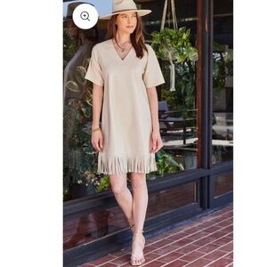 NWT Karen Kane Beige Fringe Vegan Leather Dress